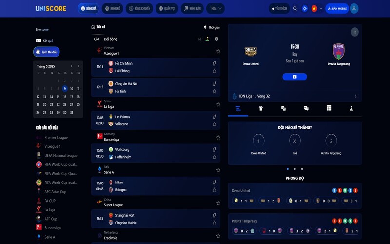 Uniscore Live Score: Trang web cập nhật lịch thi đấu bóng đá nhanh, uy tín